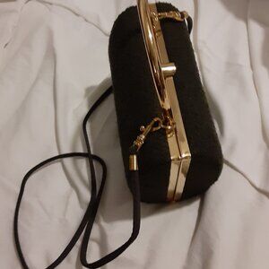 NWOT Indeed Structural Clutch/Evening Bag Gray Boucle Gold Metallic Hardware